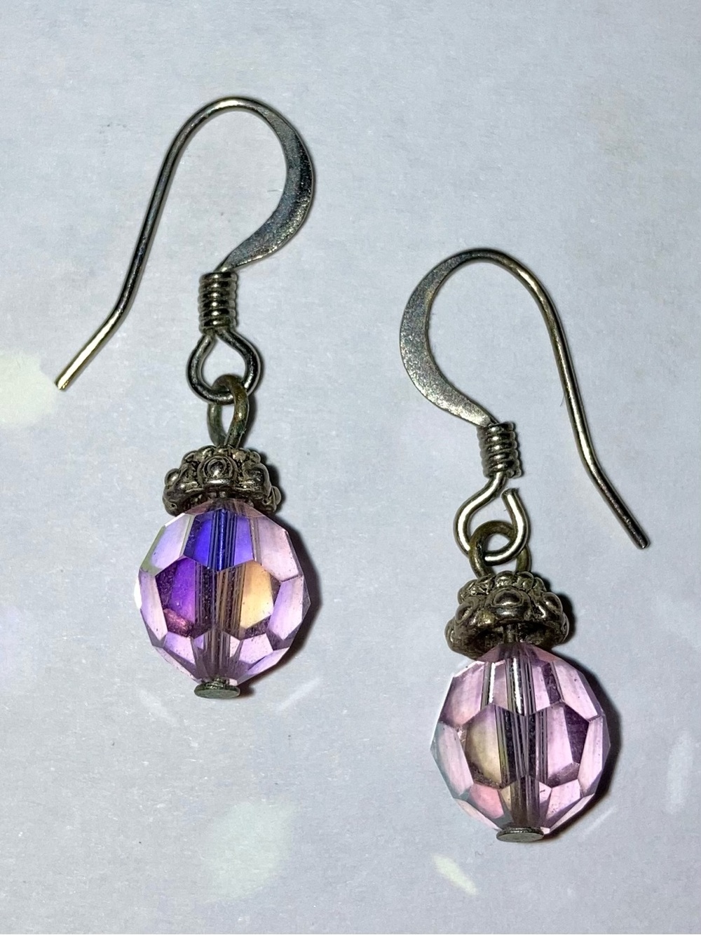 Vintage Aurora Borealis Crystal Drop Earrings Art Deco Cocktail Silver Jewelry